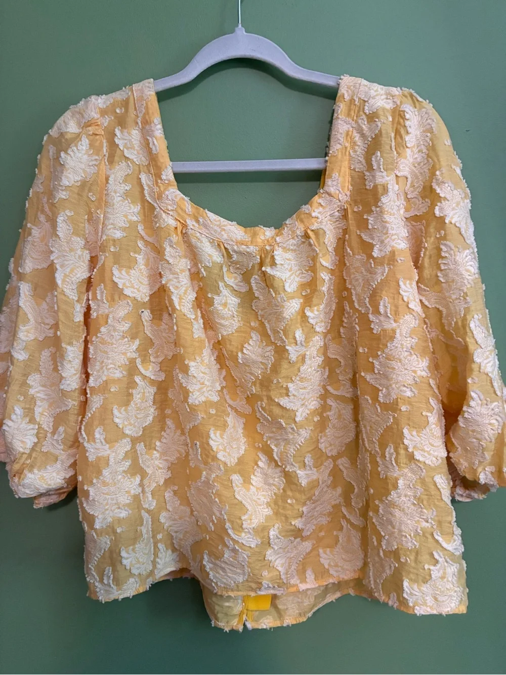 Anthropologie Yellow Puff-Sleeve Textured Blouse
